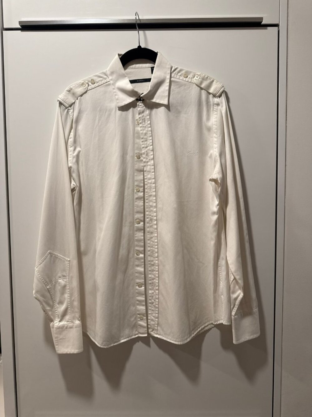 Gucci White Long Sleeve Button Down Shirt Script Logo